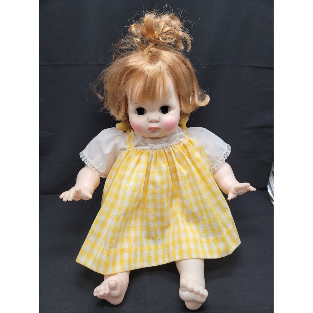 VTG 1965 Madame Alexander Baby Doll "Puddin" 18” Blonde Yellow Gingham Dress